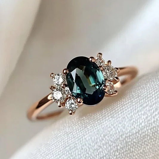 Vintage Blue Oval Zirconia Gold Ring-Lydieannejewelry