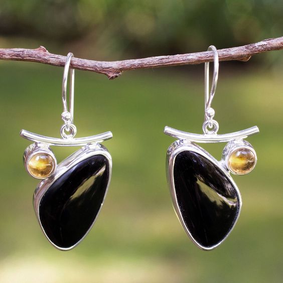 Vintage Dark Stone Silver Earrings-Lydieannejewelry