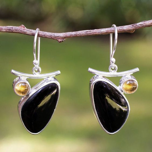 Vintage Dark Stone Silver Earrings-Lydieannejewelry