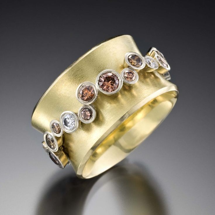 Vintage Golden & Orange Inlaid Zirconia Ring-Lydieannejewelry