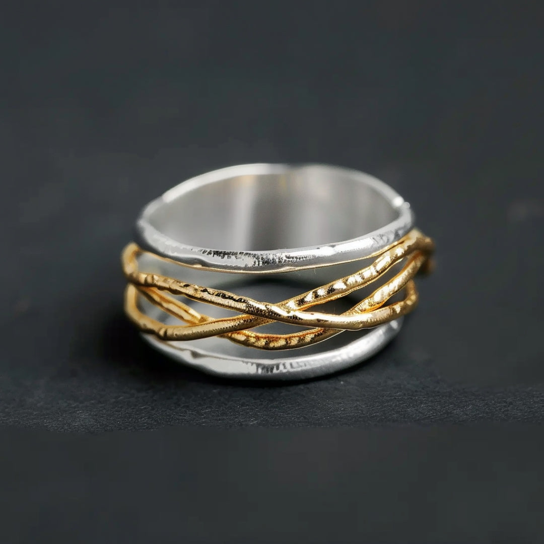 Gold Threads Silver Ring-Lydieannejewelry