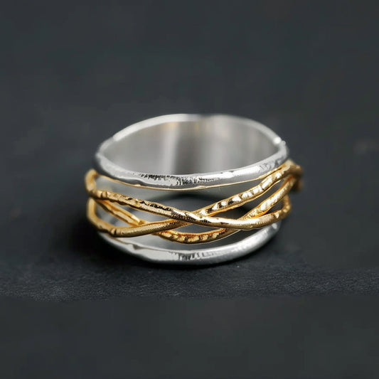Gold Threads Silver Ring-Lydieannejewelry