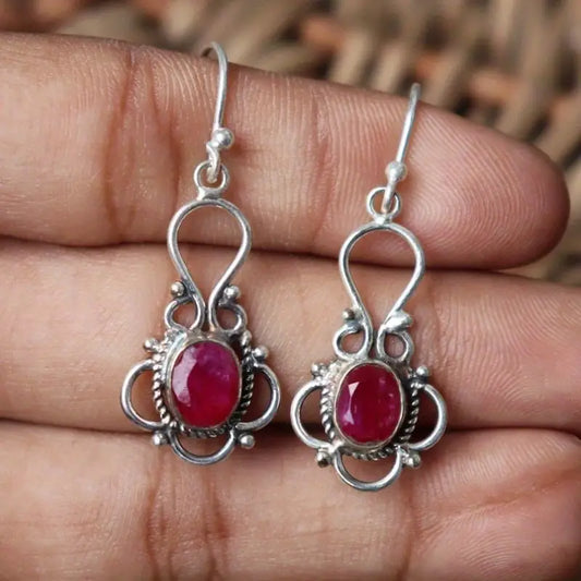 Vintage Garnet Stone Silver Earrings-Lydieannejewelry