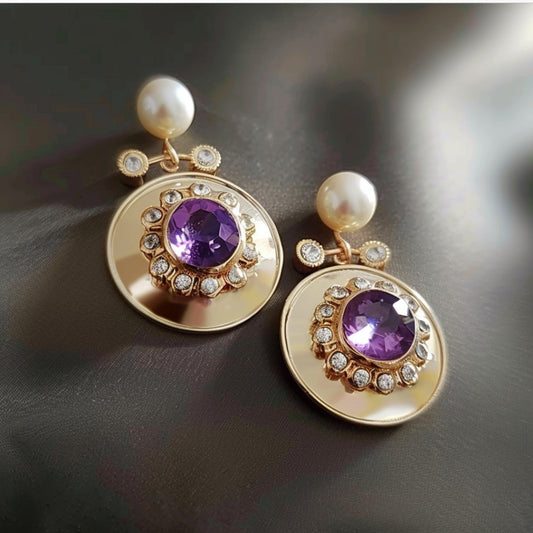 Rounded Golden Purple Zirconia Earrings-Lydieannejewelry