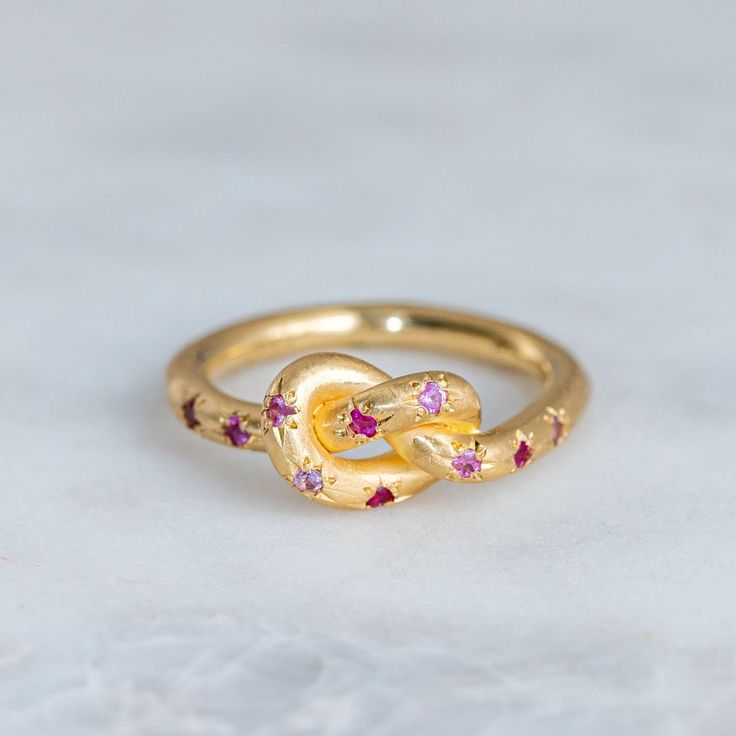 Vintage Pink Knotted Celestial Gold Ring-Lydieannejewelry