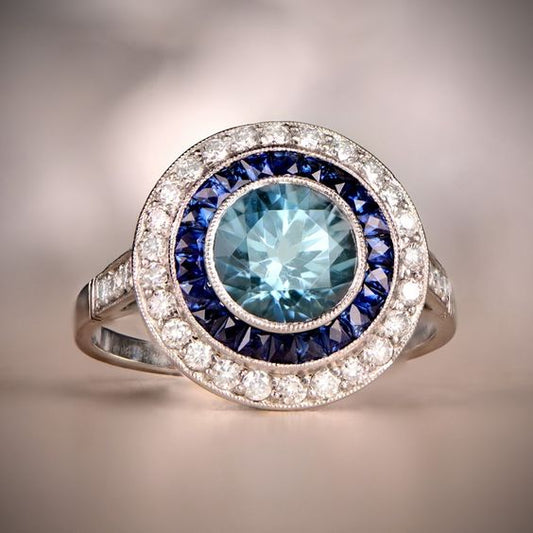 Vintage Blue Crystal Rounded Ring-Lydieannejewelry
