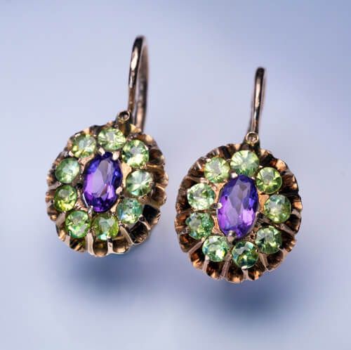 Vintage Bright Rounded Green & Purple Earrings-Lydieannejewelry