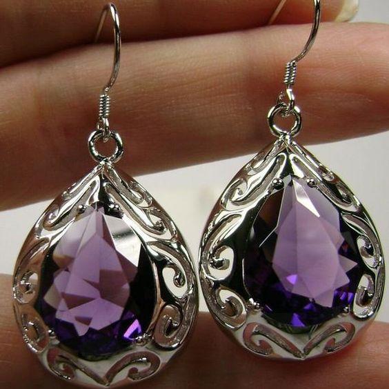 Vintage Purple Drop Glass Earrings-Lydieannejewelry
