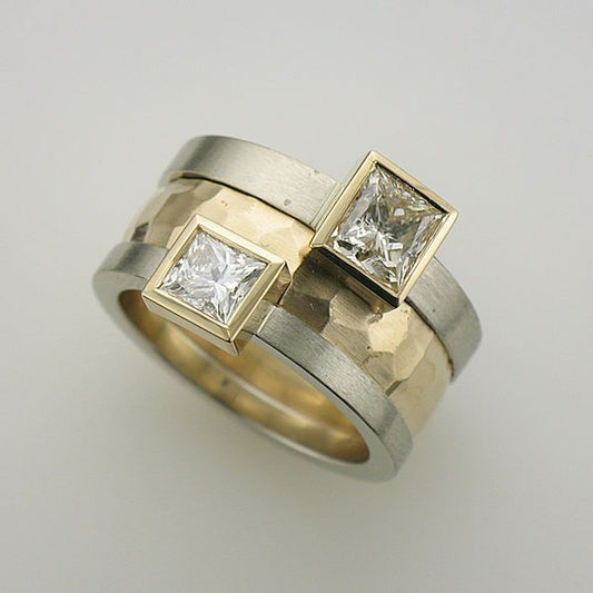 Vintage Inlaid Cubic Glass Gold & Silver Ring-Lydieannejewelry