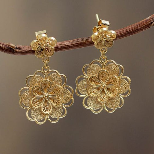 Vintage Golden Flower Earrings-Lydieannejewelry