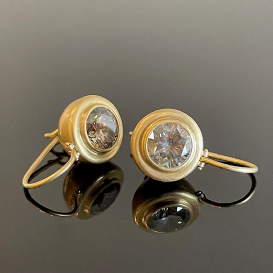 Vintage Rounded Glass Gold Earrings-Lydieannejewelry