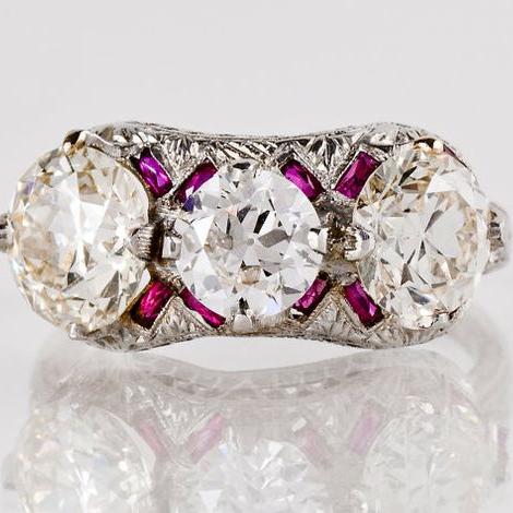 Vintage Pink & White Zirconia Silver Ring-Lydieannejewelry