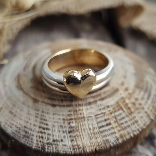 Gold Heart Silver Ring-Lydieannejewelry
