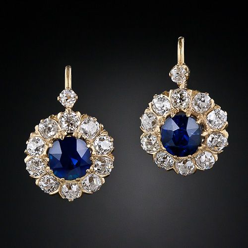 Vintage Crystaline Blue Rounded Earrings-Lydieannejewelry