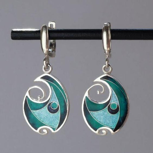 Vintage Blue Enamel Silver Earrings-Lydieannejewelry