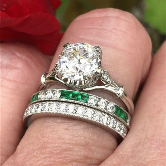 Vintage White & Green Zirconia Ring Set-Lydieannejewelry