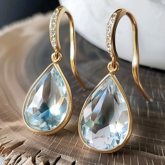 Golden Blue Water Drop Crystal Earrings-Lydieannejewelry