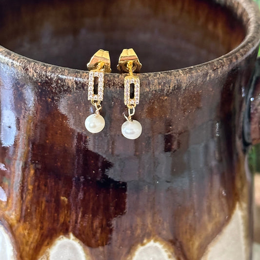 Jena Rectangle Pearl Earrings-Lydieannejewelry