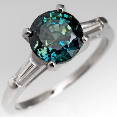 Vintage Blue Greenish Rounded Zirconia Silver Ring-Lydieannejewelry