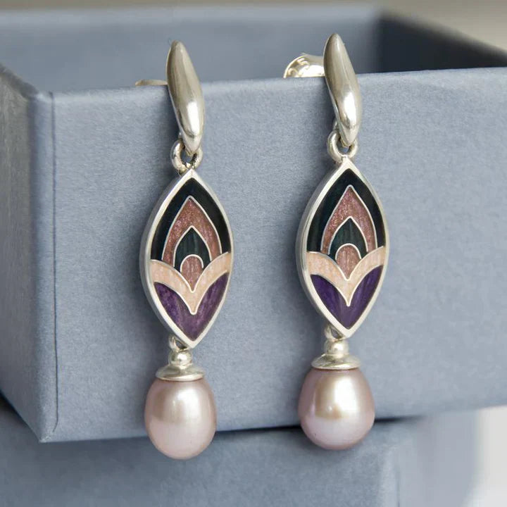 Vintage Enamel & Rose Pearl Earrings-Lydieannejewelry