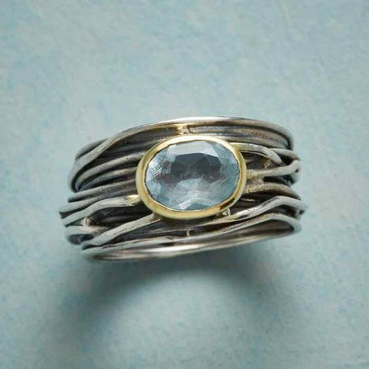 Vintage Layered Silver Blue Stone Ring-Lydieannejewelry