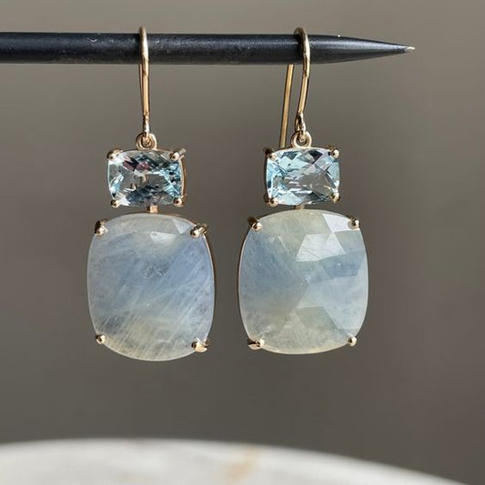 Vintage Blue White Glass Zirconia Earrings-Lydieannejewelry