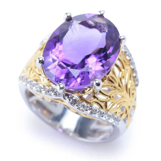 Vintage Purple Glass Gold & Silver Ring-Lydieannejewelry