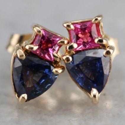 Vintage Blue & Pink Glass Earrings-Lydieannejewelry