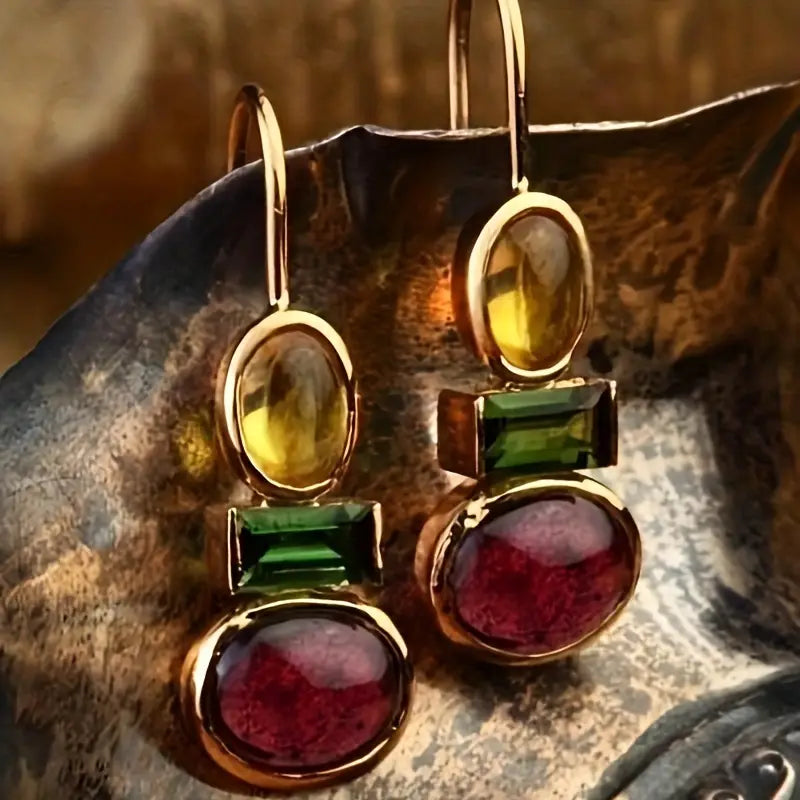 Vintage Nature Glass Gold Earrings-Lydieannejewelry