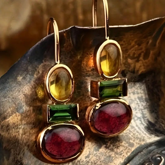 Vintage Nature Glass Gold Earrings-Lydieannejewelry