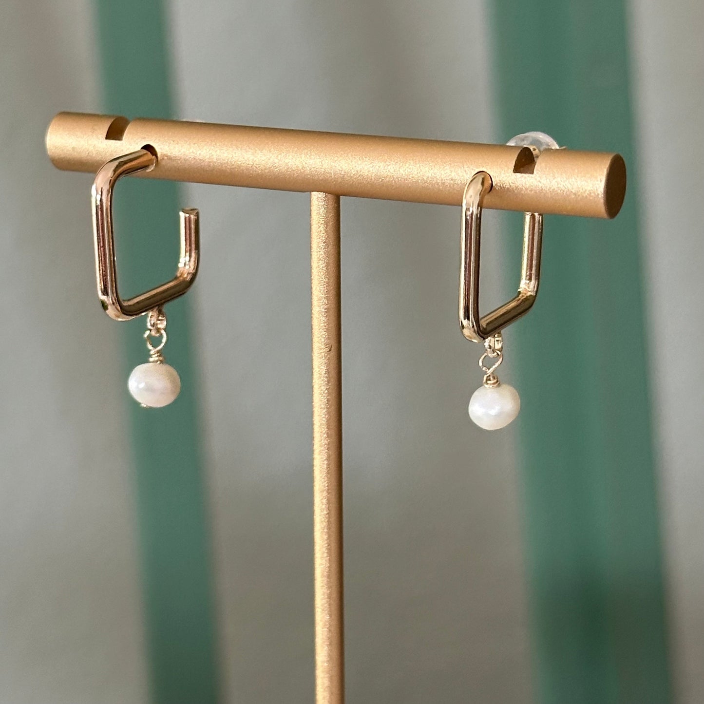 Dalila Square Hoop Pearl Earrings-Lydieannejewelry