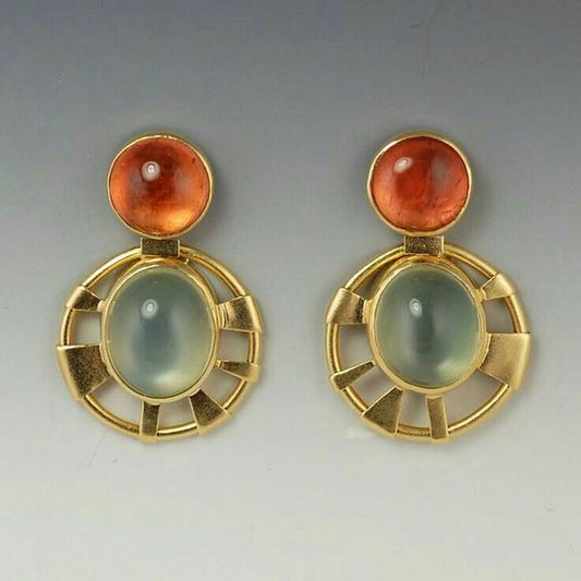 Vintage Orange & Green Crystal Rounded Earrings-Lydieannejewelry