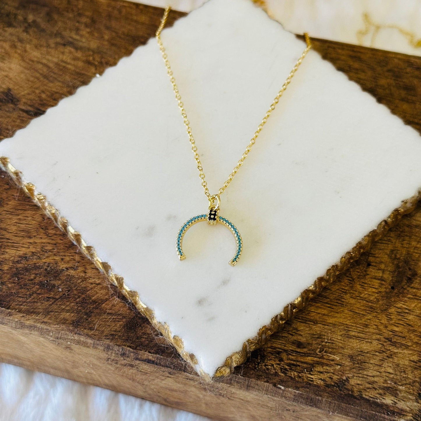 Elda Turquoise Horn Necklace-Lydieannejewelry