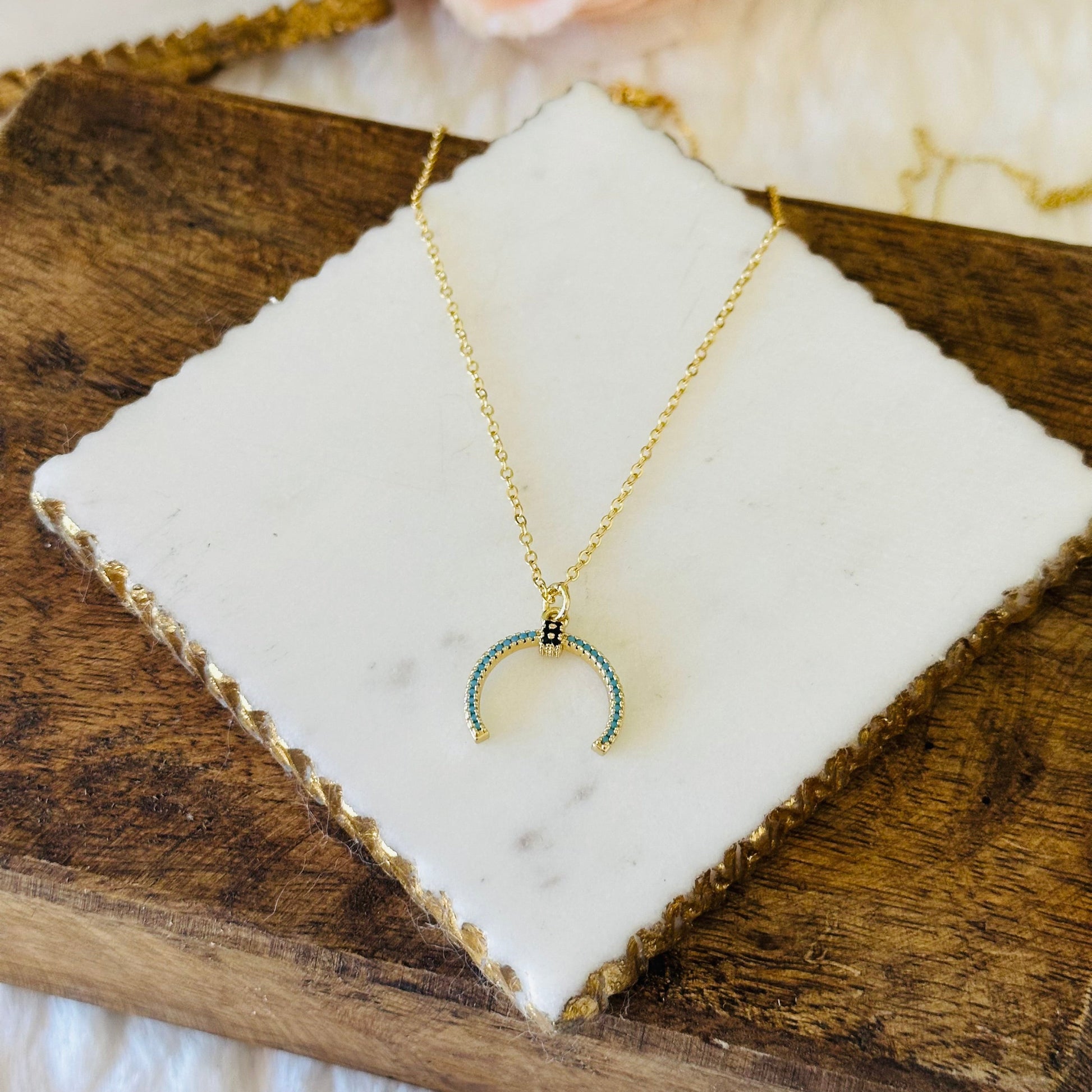 Elda Turquoise Horn Necklace-Lydieannejewelry