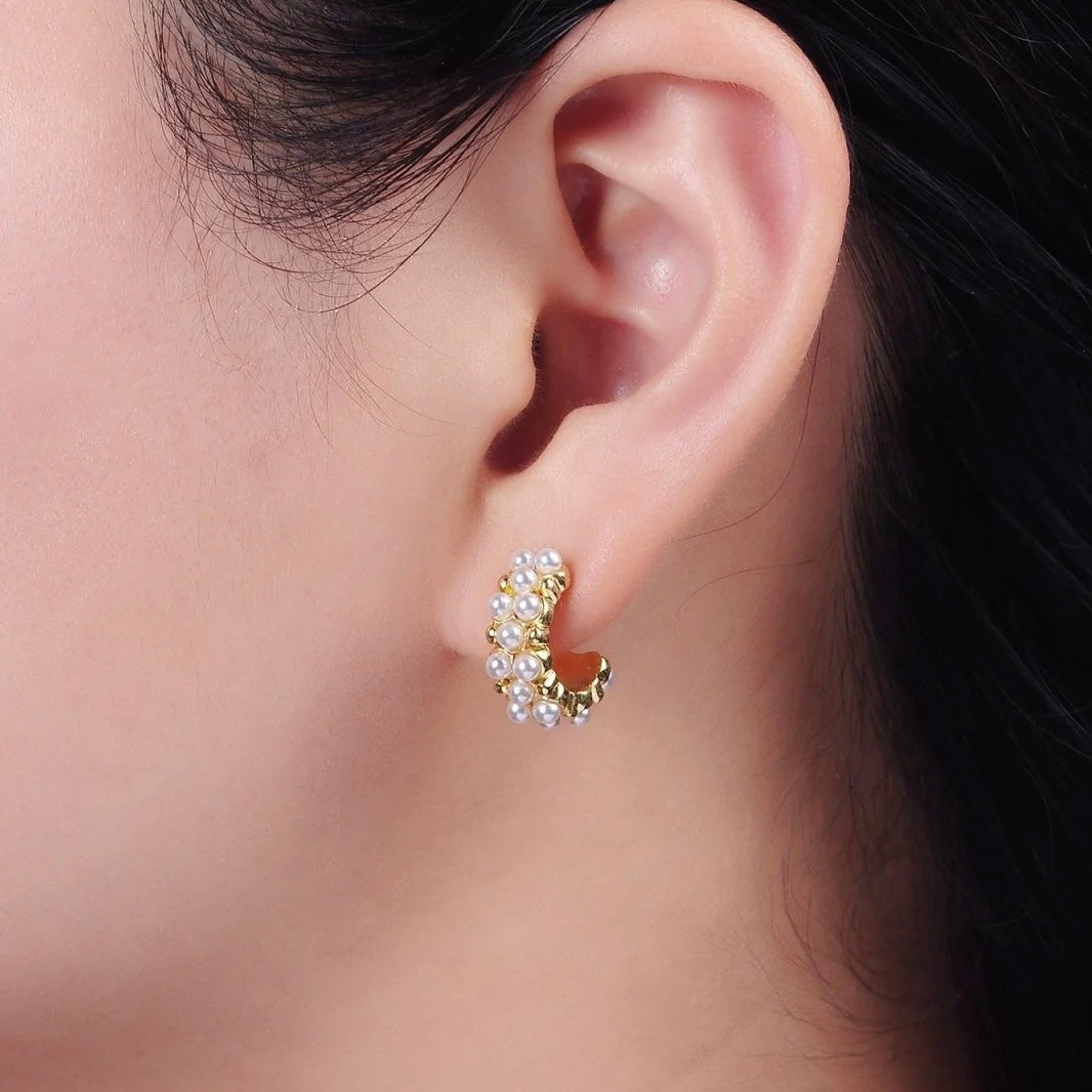 Sabrina Pearl Lined Hoop Earrings-Lydieannejewelry