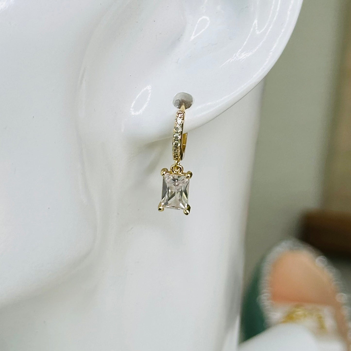 Tiny Huggie Hoop With Baguette Dangle-Lydieannejewelry