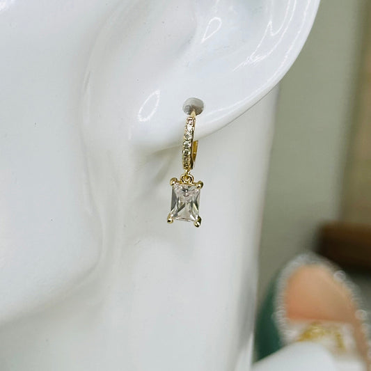 Tiny Huggie Hoop With Baguette Dangle-Lydieannejewelry