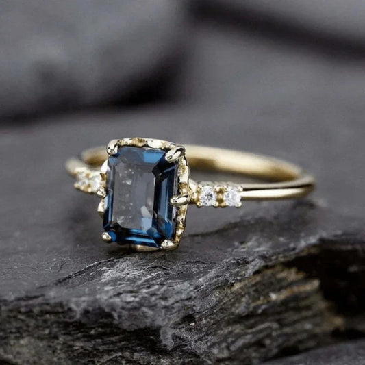 Vintage Blue Crystal Gold Ring-Lydieannejewelry