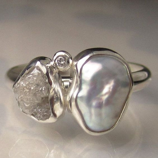 Vintage Baroque Pearl Silver Ring-Lydieannejewelry