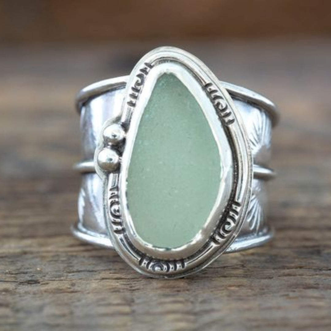 Vintage Green Inlaid Moonstone Ring-Lydieannejewelry