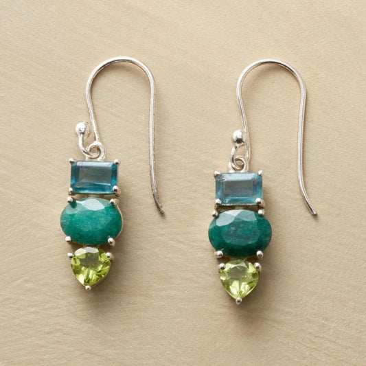 Vintage Green Stone Zirconia Earrings-Lydieannejewelry