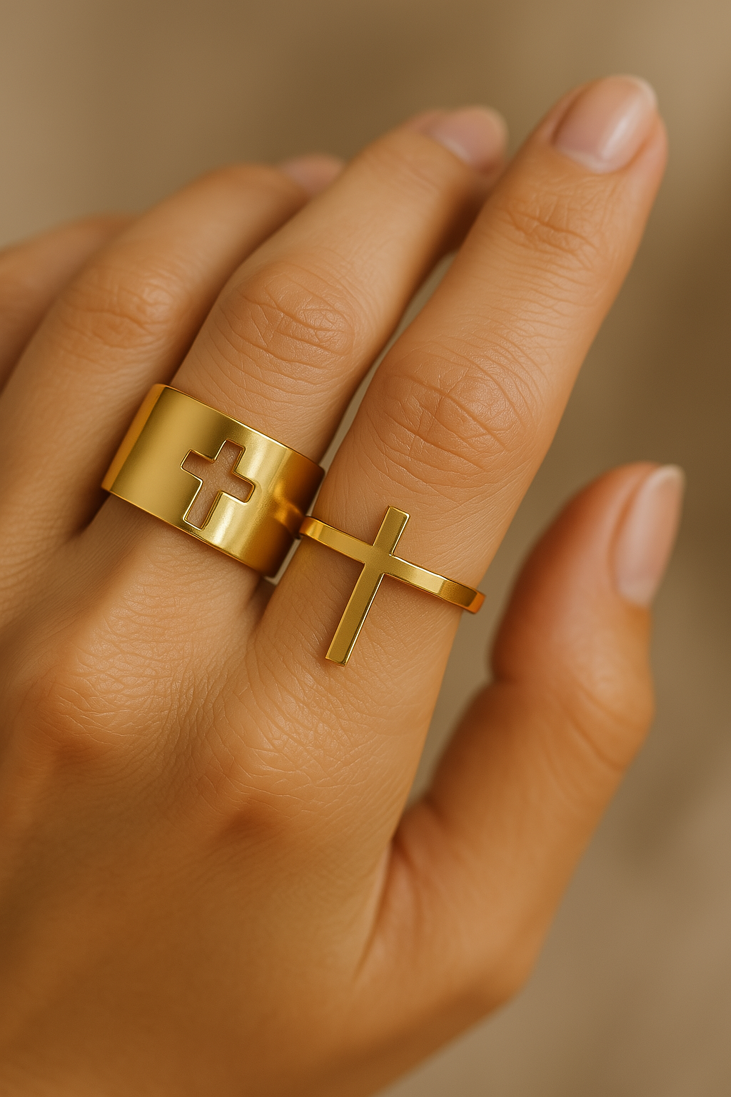 Matching Cross Gold Adjustable Ring Set-Lydieannejewelry