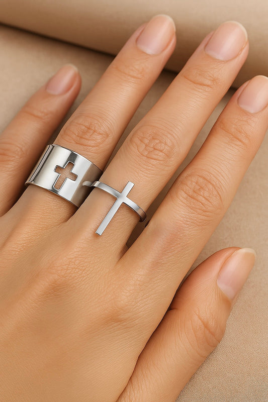 Silver Minimalist Faith Adjustable Ring Set-Lydieannejewelry