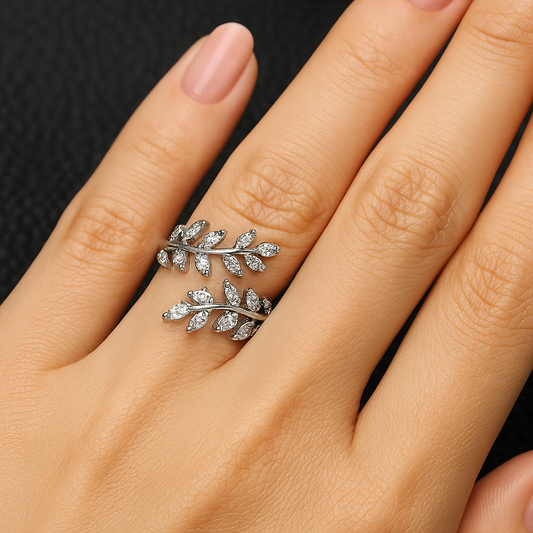 Vintage Floral Leaf Silver Adjustable Ring-Lydieannejewelry