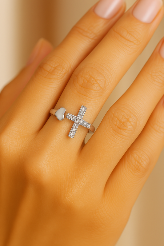 Vintage Love Cross Silver Resizable Ring-Lydieannejewelry