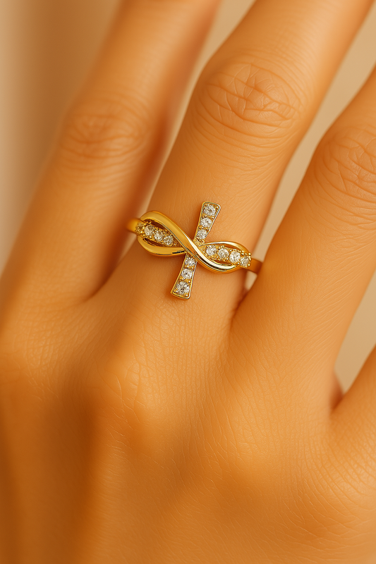 Gold Twisted Cross Resizable Ring-Lydieannejewelry