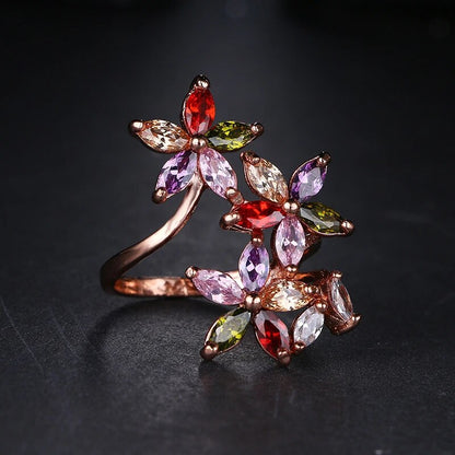 Petal Ring with Multicoloured Zirconia in Rose Gold