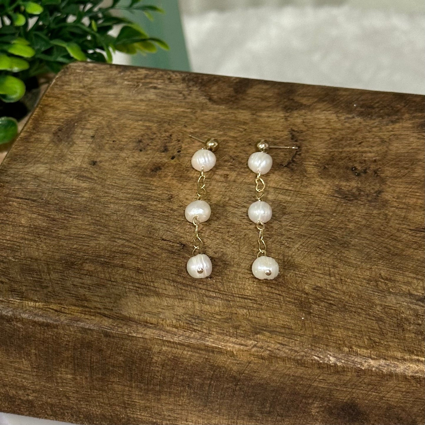 Three Wishes Pearl Dangle Earrings-Lydieannejewelry