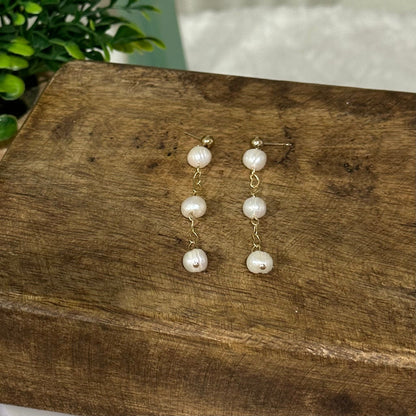 Three Wishes Pearl Dangle Earrings-Lydieannejewelry