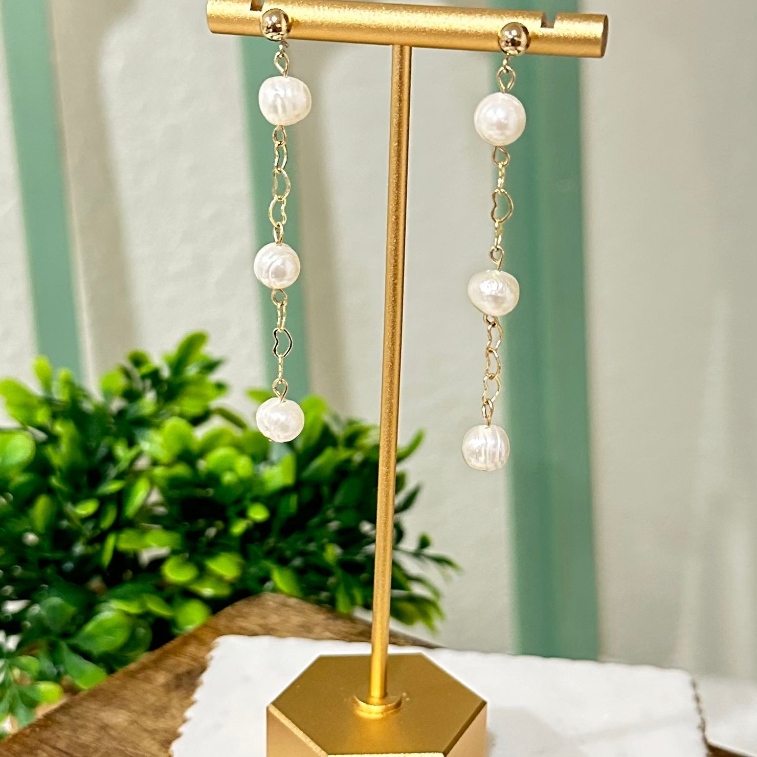 Three Wishes Pearl Dangle Earrings-Lydieannejewelry